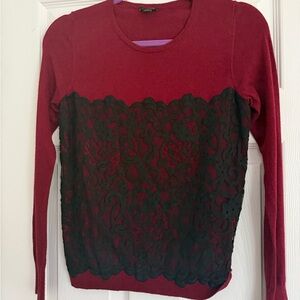Ann Taylor Red Fitted Long Sleeve Sweater